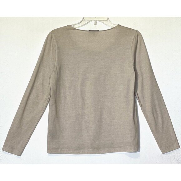 New Lafayette 148 New York 100% Cotton Beige Long Sleeve Tee-Shirt Top - Picture 2 of 5